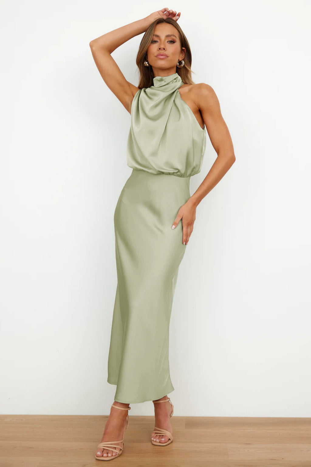 Valeria™ | Satin Maxi Dress with Halter Neck