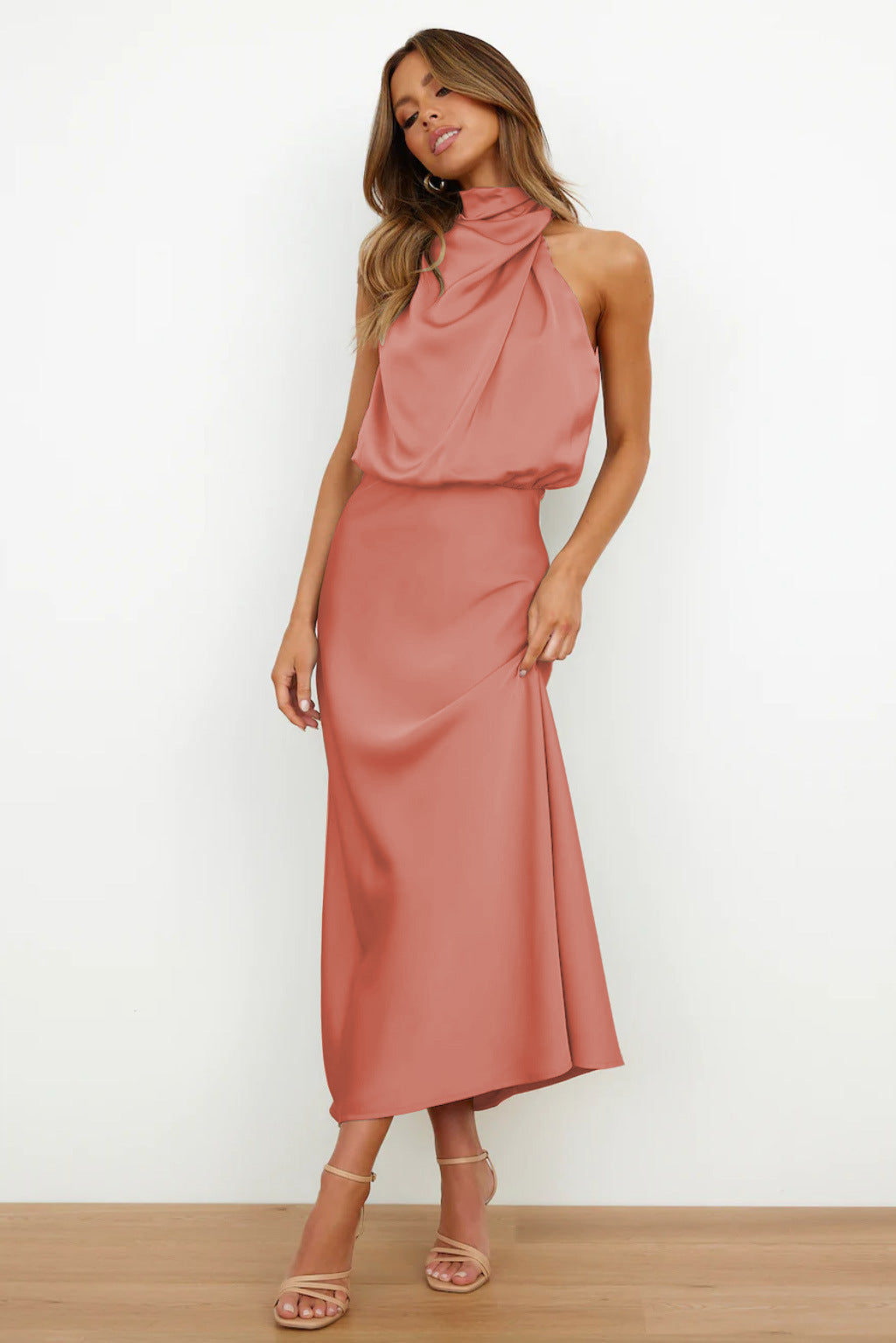 Valeria™ | Satin Maxi Dress with Halter Neck