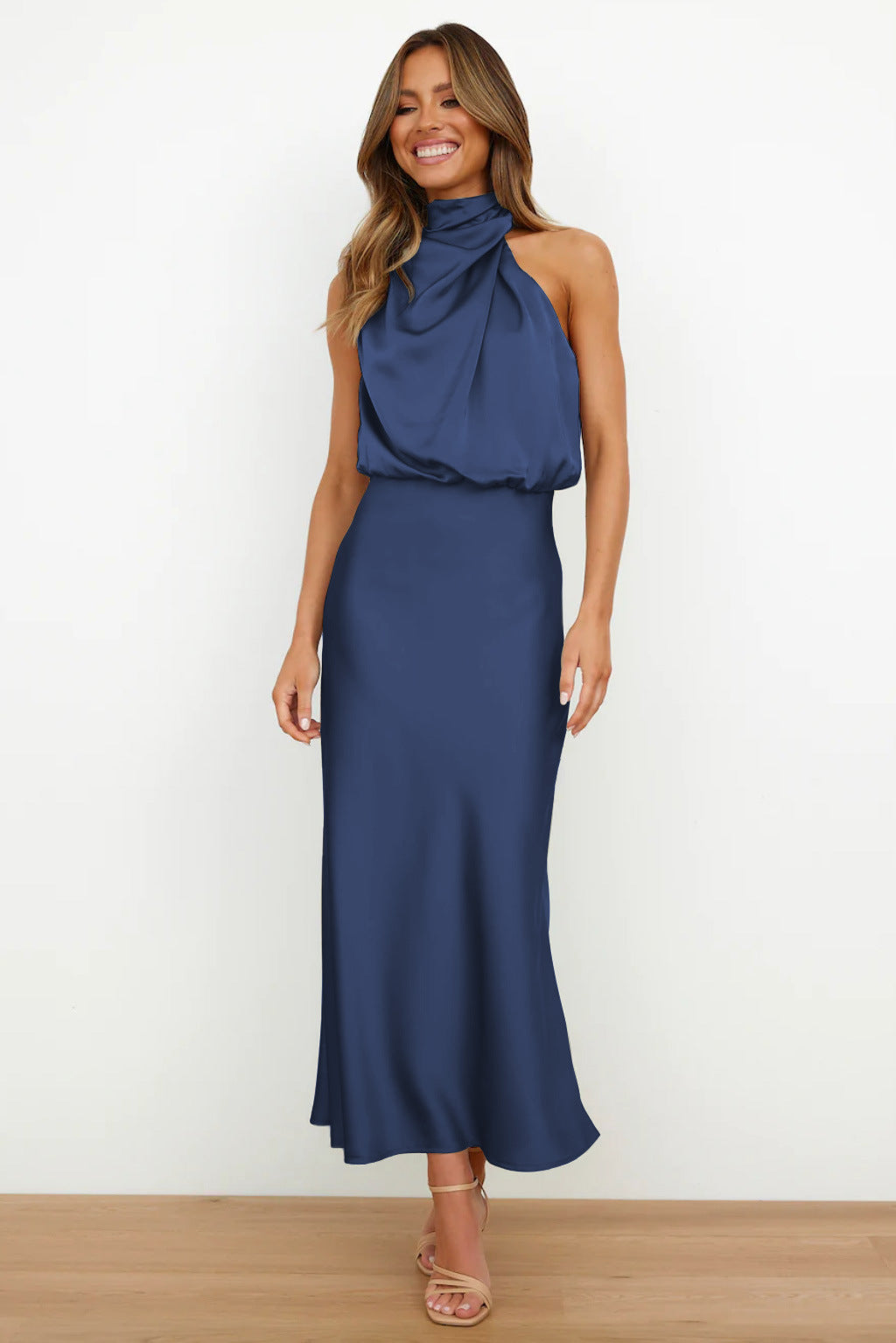 Valeria™ | Satin Maxi Dress with Halter Neck