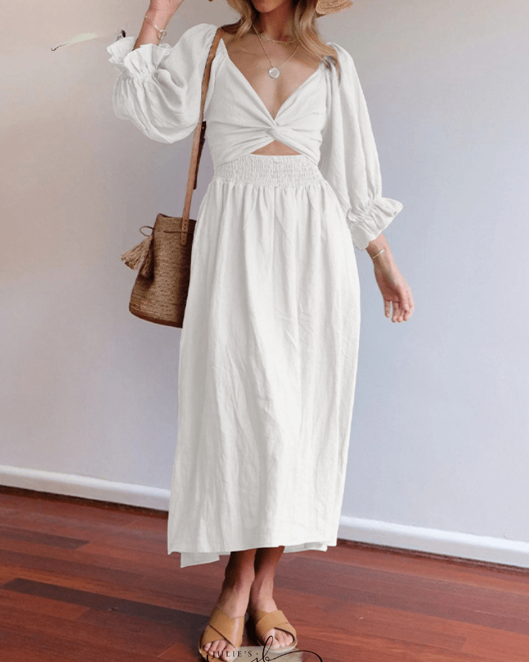 Tara™ | French Dress with Ruffled Sleeves