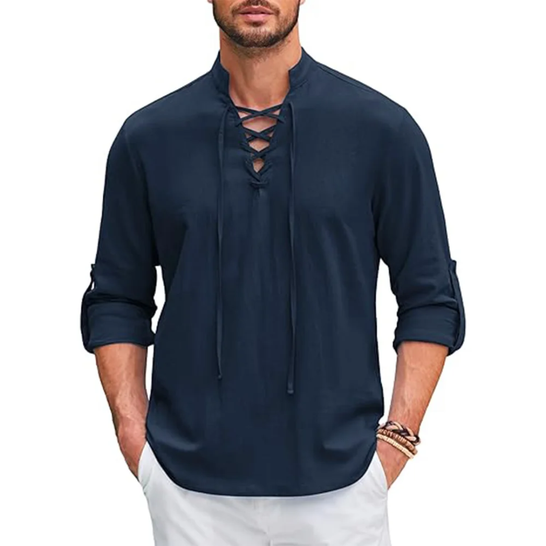 Callum – Relaxed Lace-Up Long Sleeve Shirt (1+1 FREE)