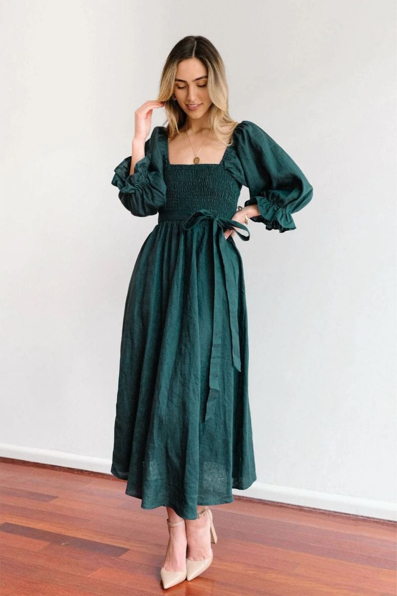 Tara™ | French Dress with Ruffled Sleeves