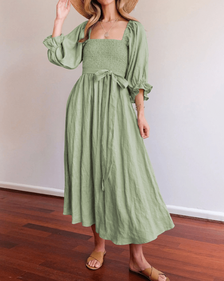 Tara™ | French Dress with Ruffled Sleeves