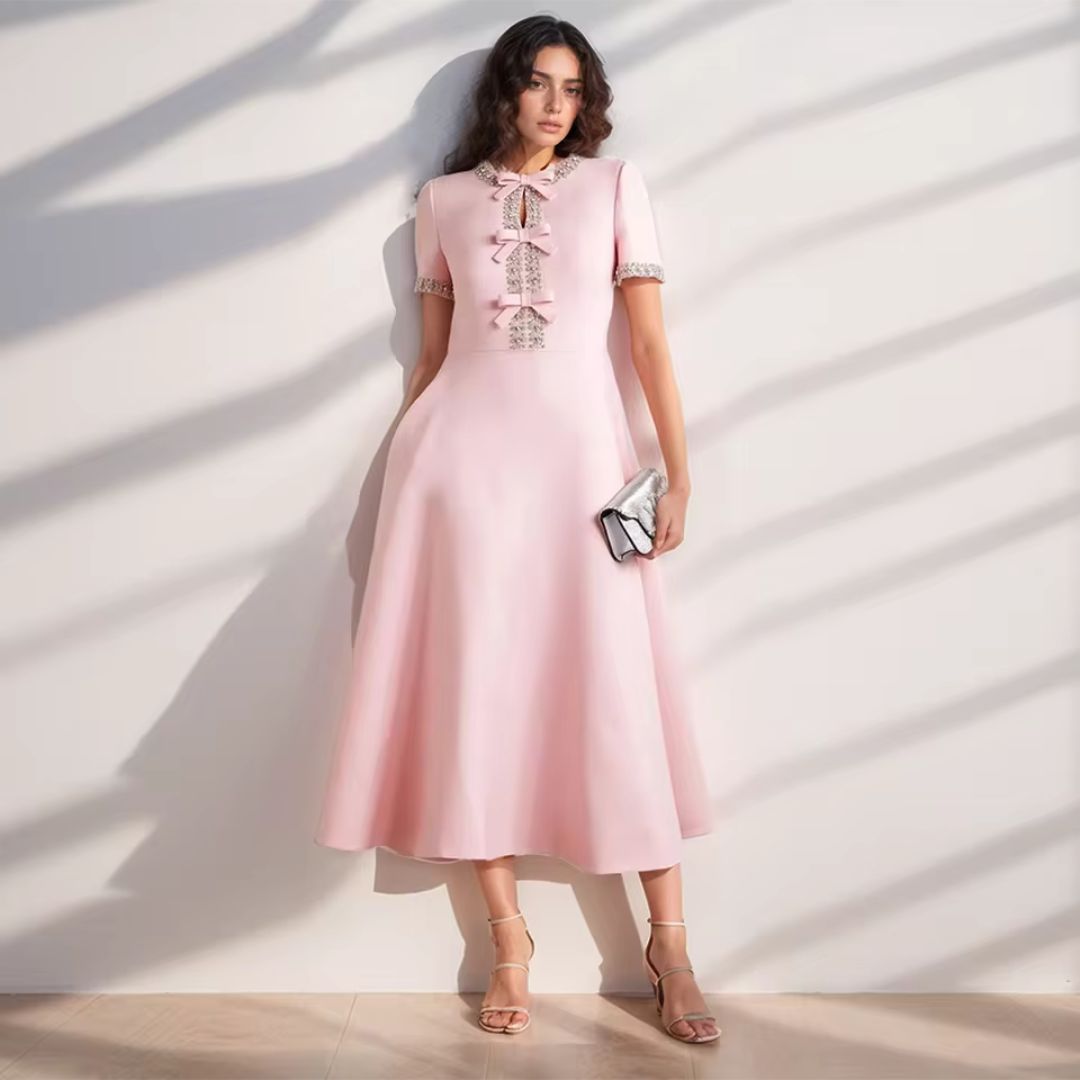 Zoe - Bowknot Crystal-embellished Midi Dress