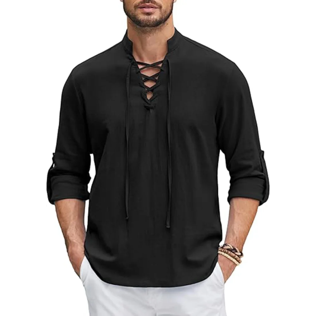 Callum – Relaxed Lace-Up Long Sleeve Shirt (1+1 FREE)