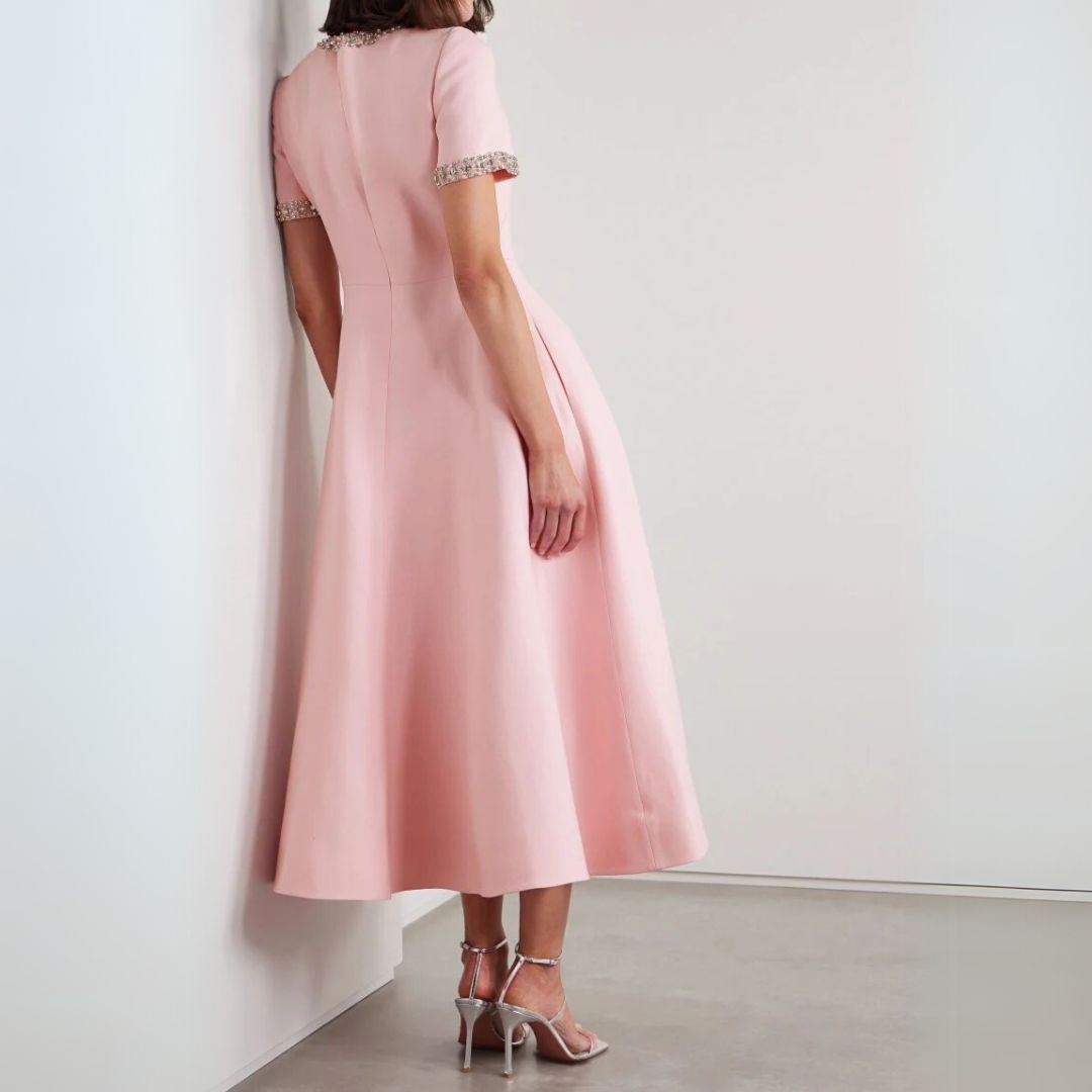 Zoe - Bowknot Crystal-embellished Midi Dress