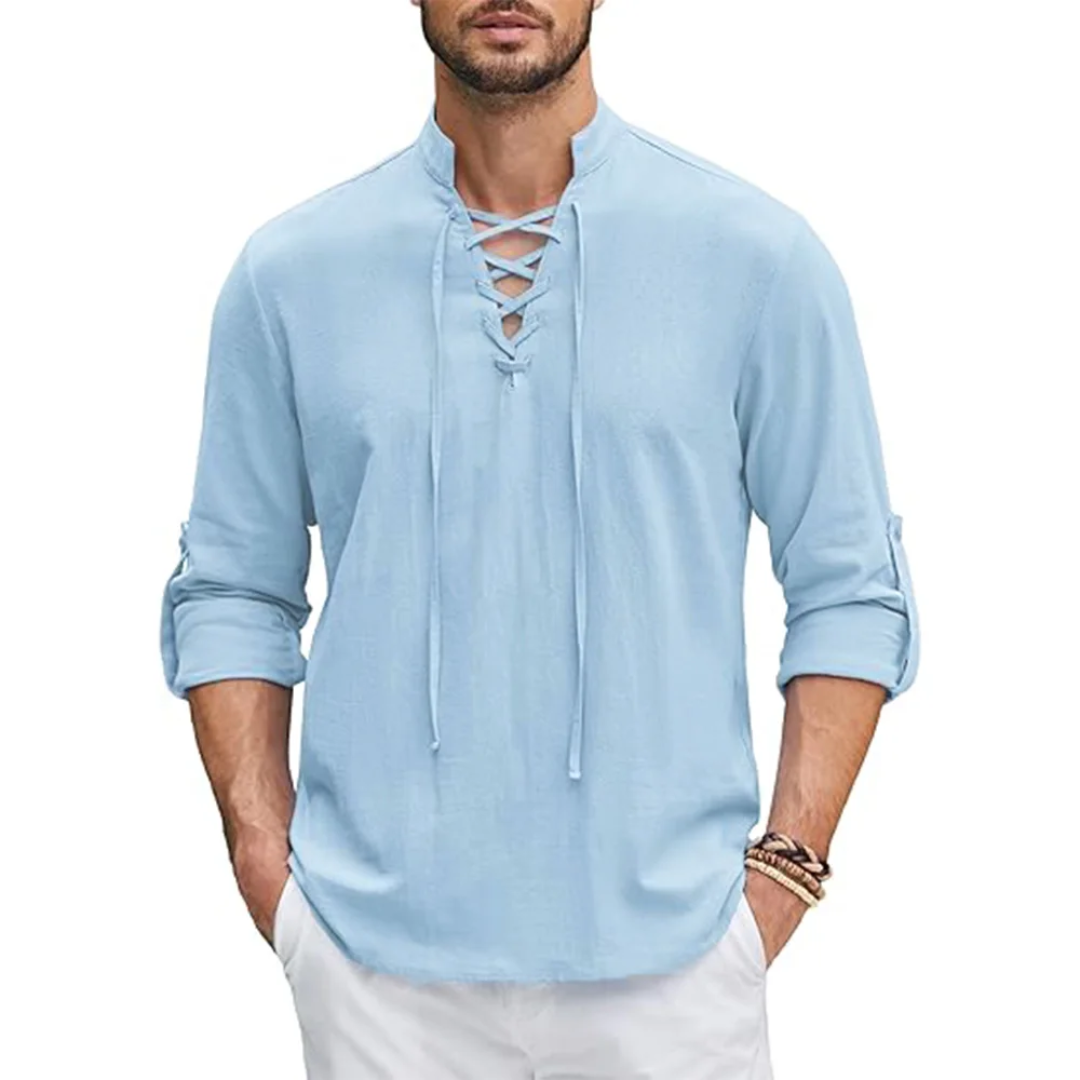Callum – Relaxed Lace-Up Long Sleeve Shirt (1+1 FREE)