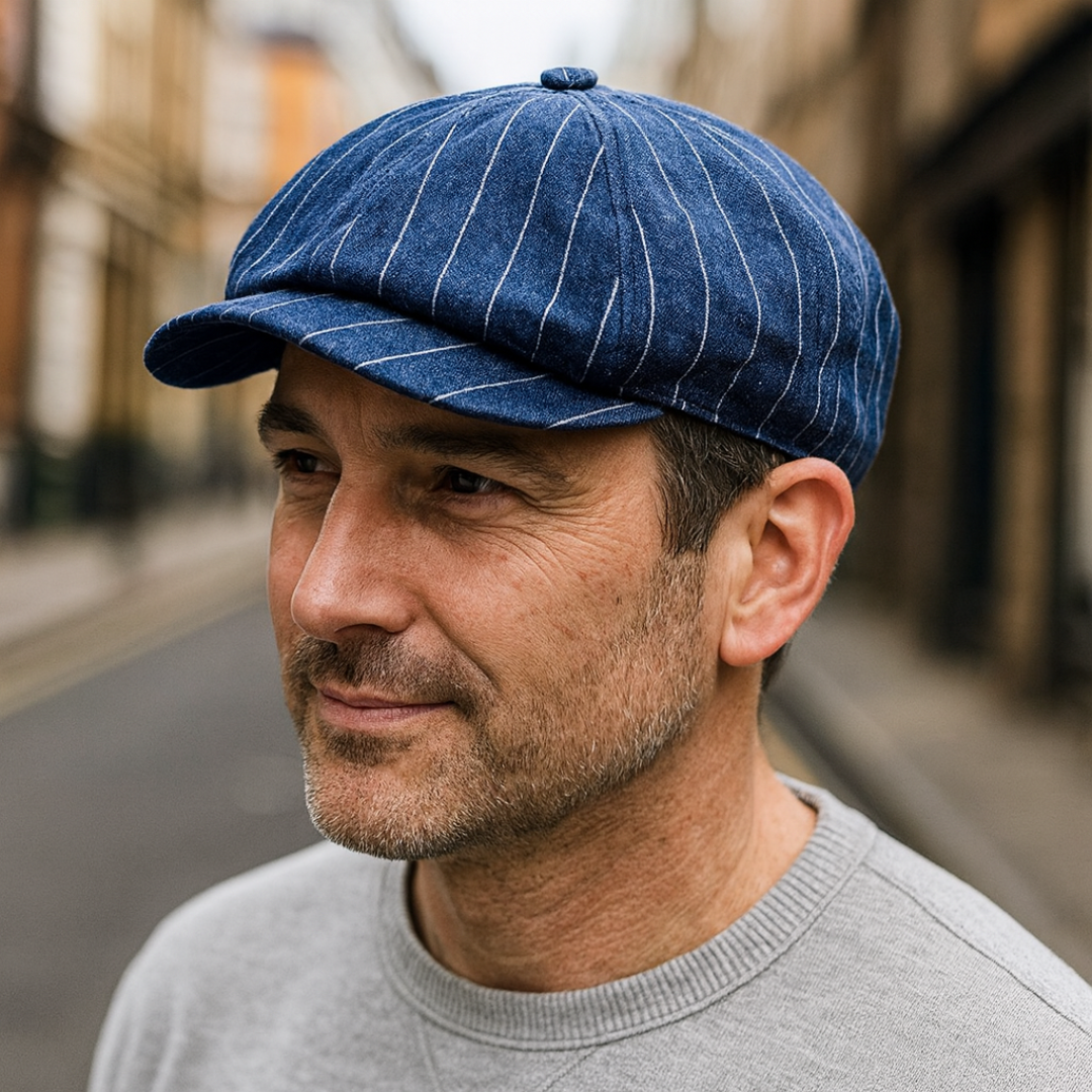 Alfred – Heritage Denim Pinstripe Newsboy Cap