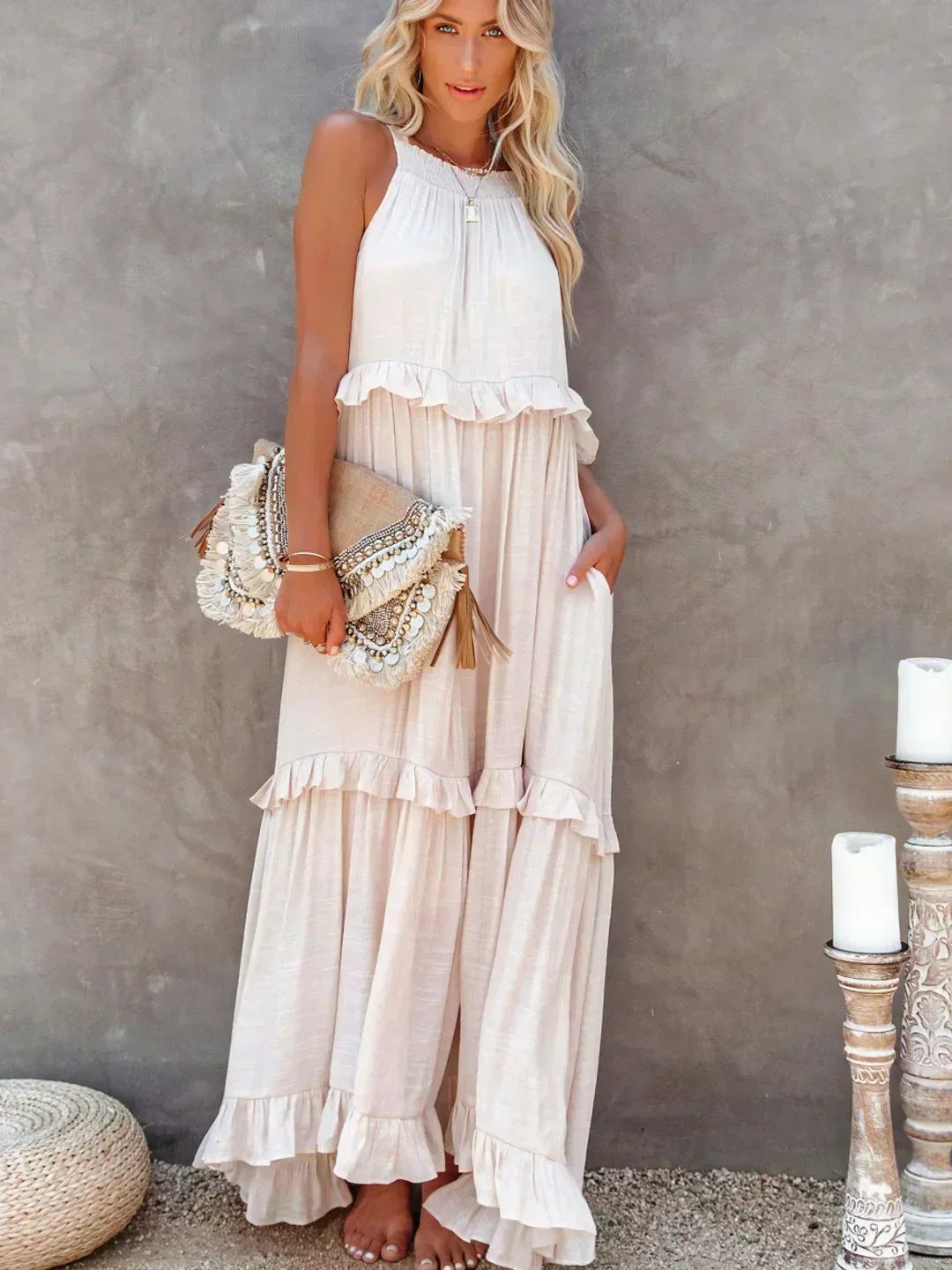 Sarah | Ruffled Halter Maxi Dress (Almost Sold Out)