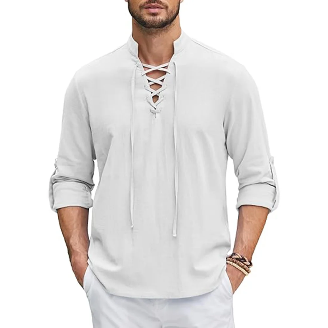 Callum – Relaxed Lace-Up Long Sleeve Shirt (1+1 FREE)