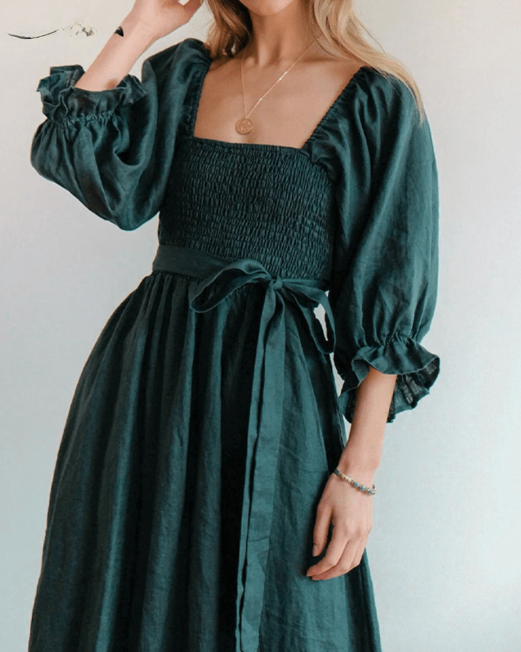 Tara™ | French Dress with Ruffled Sleeves
