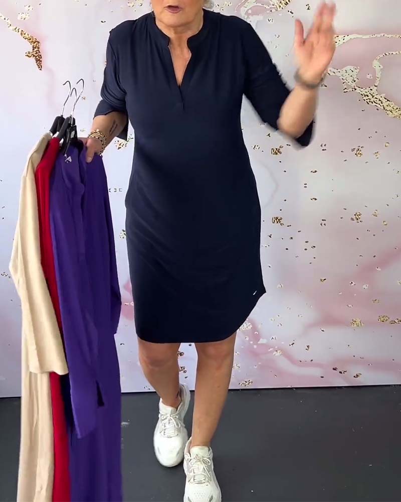 Hannah™ | Solid V-Neck Dress