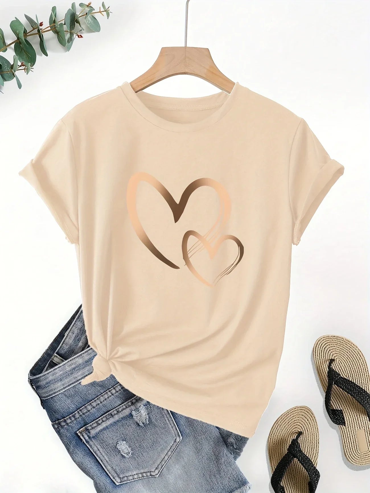 Rosie - Casual Short Sleeve T Shirt With Heart Print (1+1 FREE)