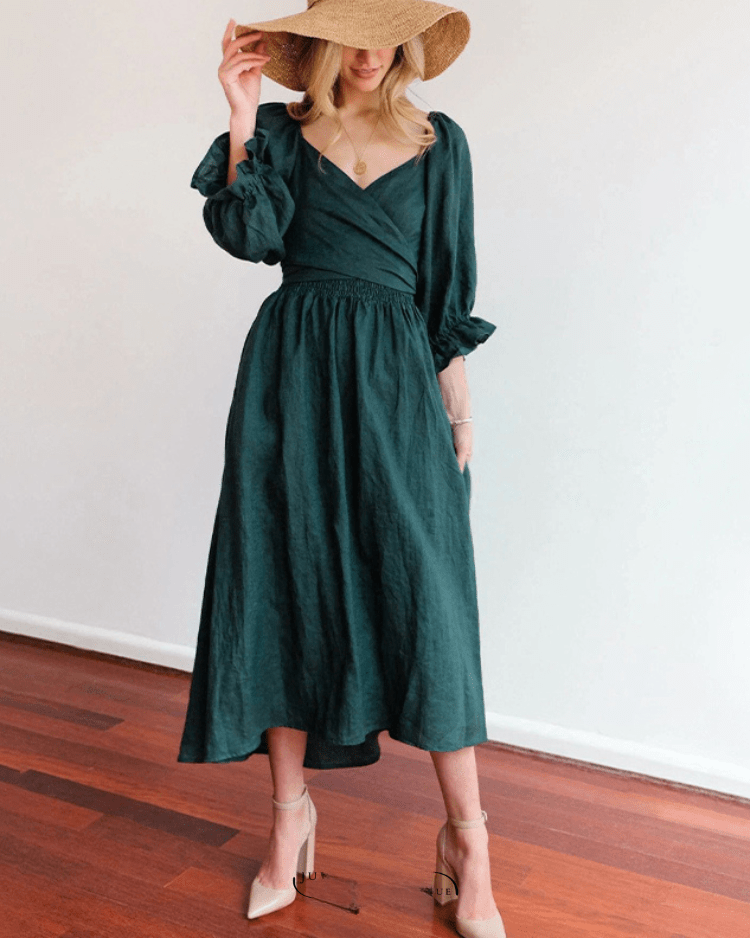 Tara™ | French Dress with Ruffled Sleeves