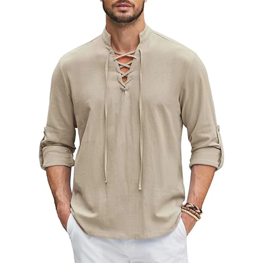 Callum – Relaxed Lace-Up Long Sleeve Shirt (1+1 FREE)
