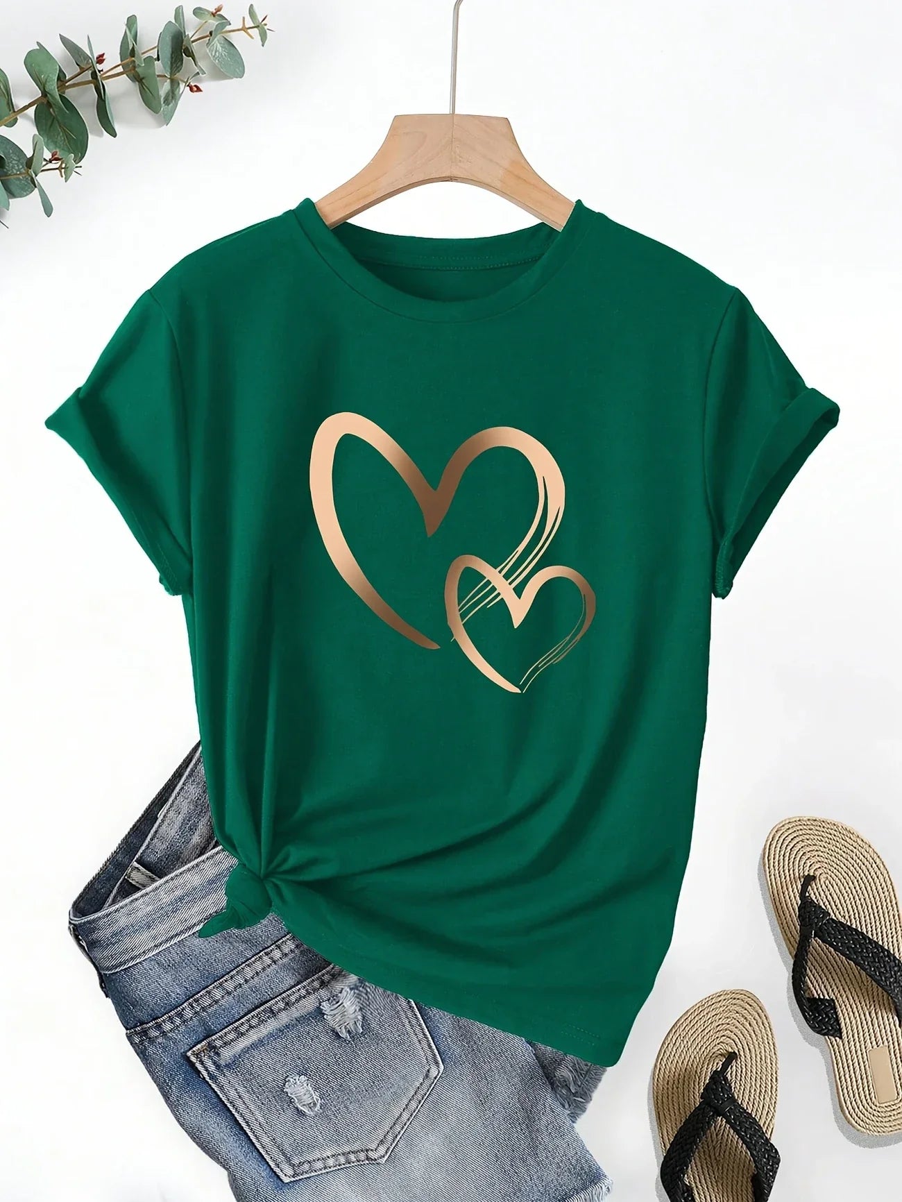 Rosie - Casual Short Sleeve T Shirt With Heart Print (1+1 FREE)