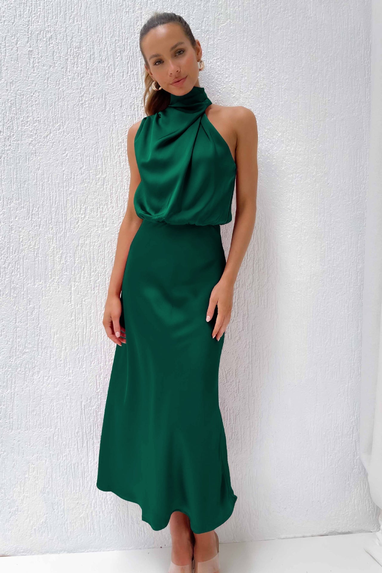 Valeria™ | Satin Maxi Dress with Halter Neck