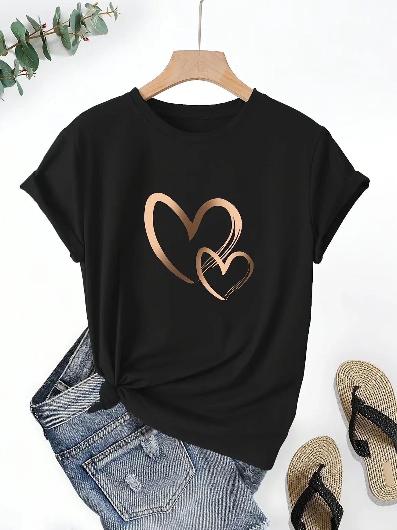 Rosie - Casual Short Sleeve T Shirt With Heart Print (1+1 FREE)