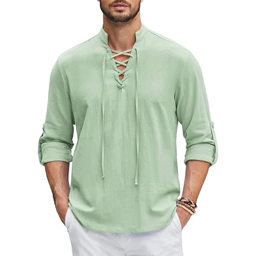 Callum – Relaxed Lace-Up Long Sleeve Shirt (1+1 FREE)