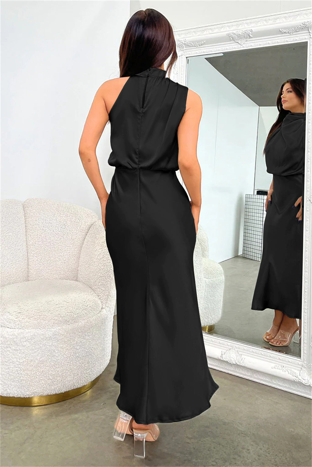 Valeria™ | Satin Maxi Dress with Halter Neck