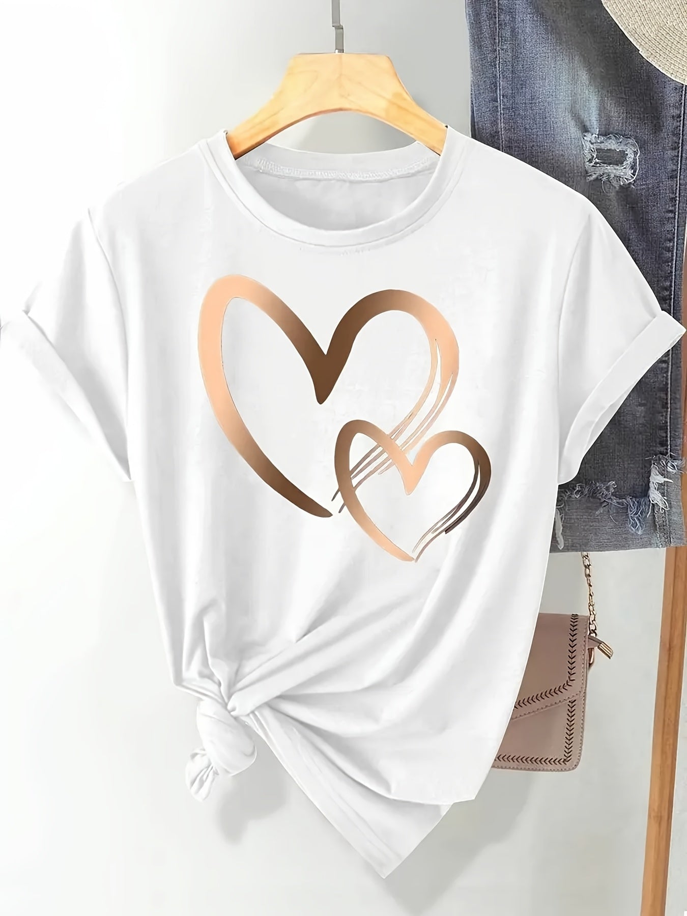 Rosie - Casual Short Sleeve T Shirt With Heart Print (1+1 FREE)