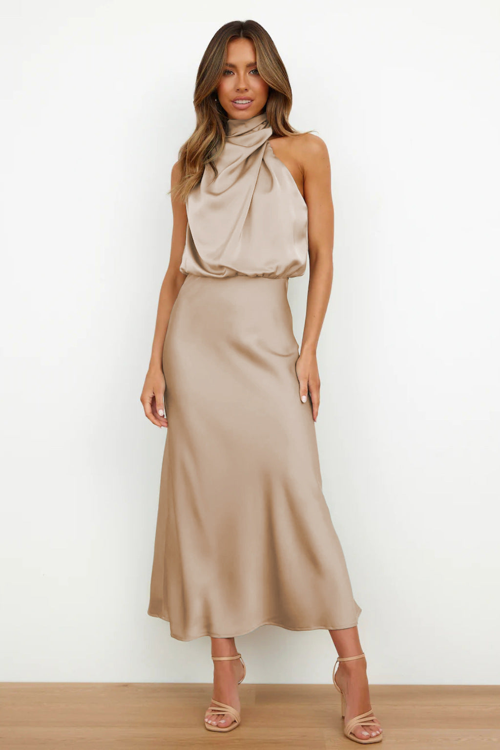 Valeria™ | Satin Maxi Dress with Halter Neck