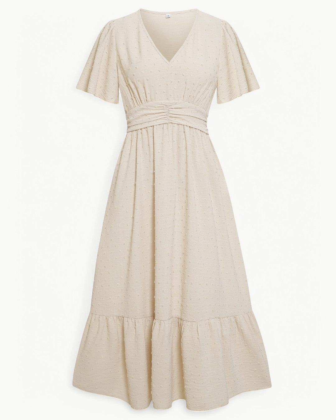 RENÉE – Midi Dress with V-Neck and Short Sleeves