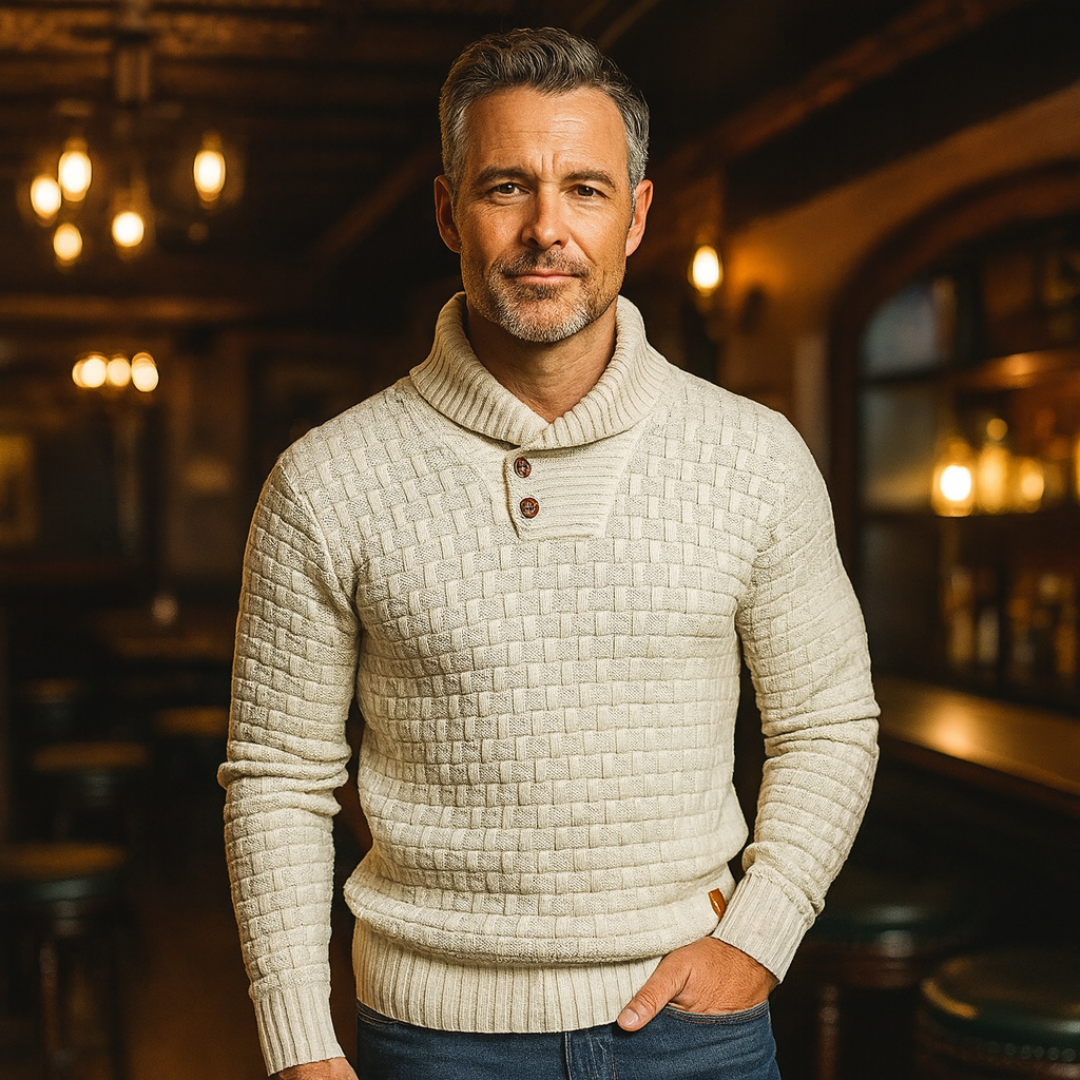 Malcolm – Textured Knit Button Collar Jumper