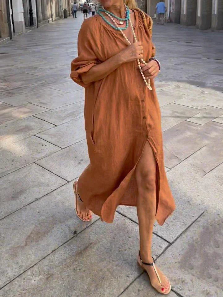 Anna™ | Linen Maxi Dress with Buttons