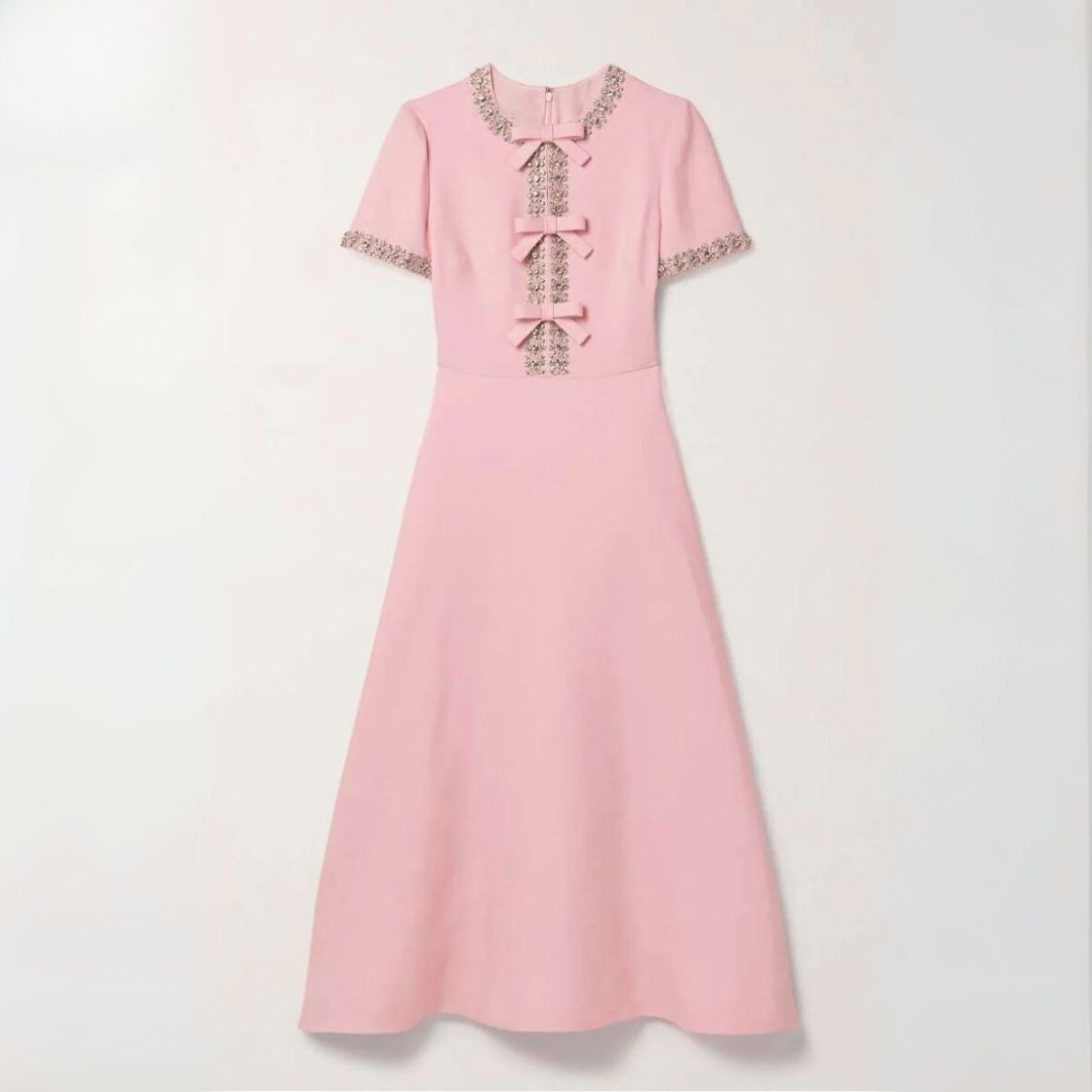 Zoe - Bowknot Crystal-embellished Midi Dress