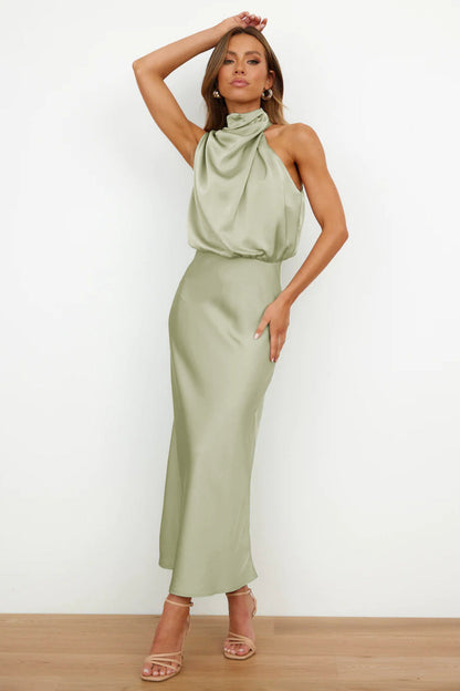 Valeria™ | Satin Maxi Dress with Halter Neck