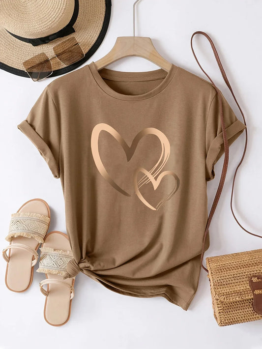 Rosie - Casual Short Sleeve T Shirt With Heart Print (1+1 FREE)