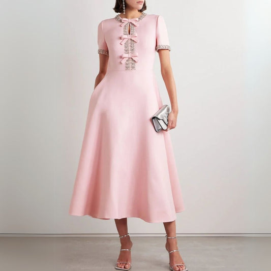 Zoe - Bowknot Crystal-embellished Midi Dress
