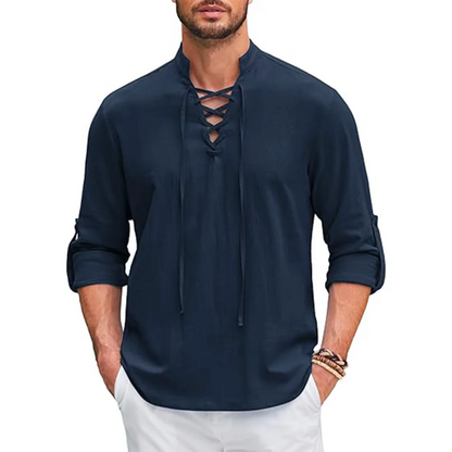 Callum – Relaxed Lace-Up Long Sleeve Shirt (1+1 FREE)