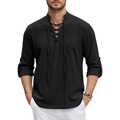 Callum – Relaxed Lace-Up Long Sleeve Shirt (1+1 FREE)