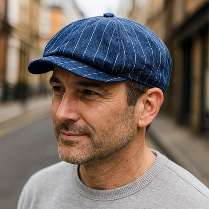 Alfred – Heritage Denim Pinstripe Newsboy Cap