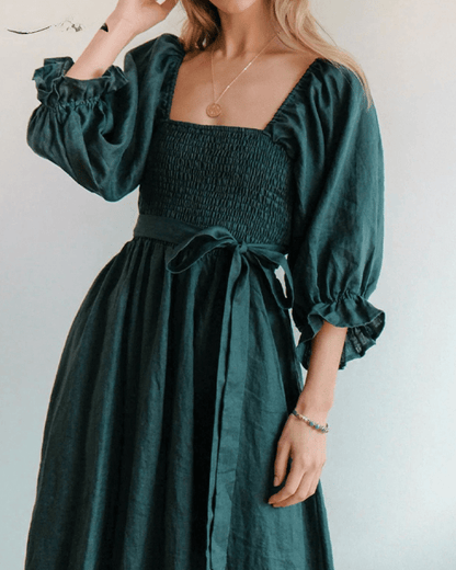 Tara™ | French Dress with Ruffled Sleeves