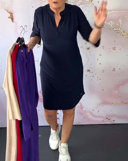 Hannah™ | Solid V-Neck Dress