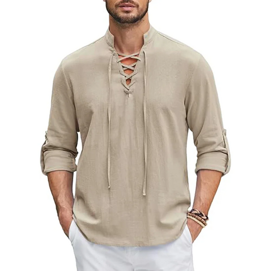 Callum – Relaxed Lace-Up Long Sleeve Shirt (1+1 FREE)