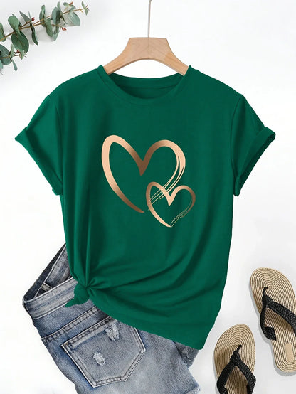 Rosie - Casual Short Sleeve T Shirt With Heart Print (1+1 FREE)