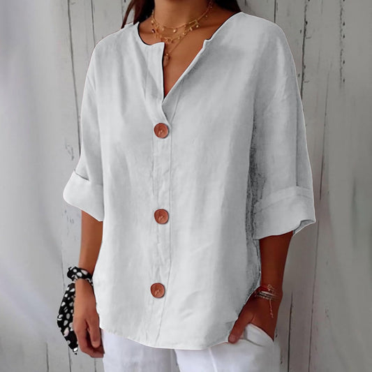 Sheila - Cotton Linen V Neck Shirt (1+1 FREE)