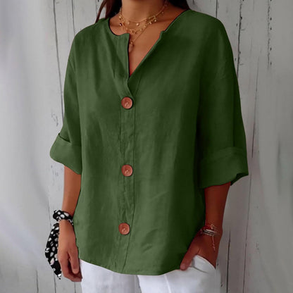 Sheila - Cotton Linen V Neck Shirt (1+1 FREE)