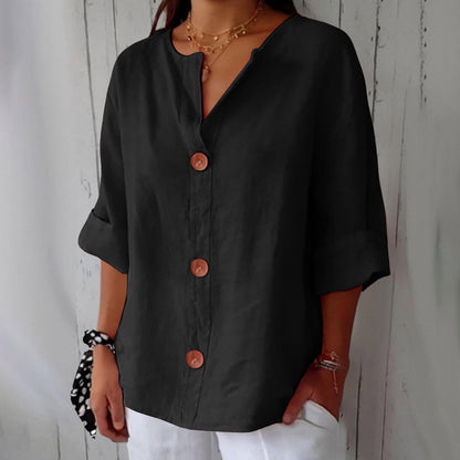 Sheila - Cotton Linen V Neck Shirt (1+1 FREE)
