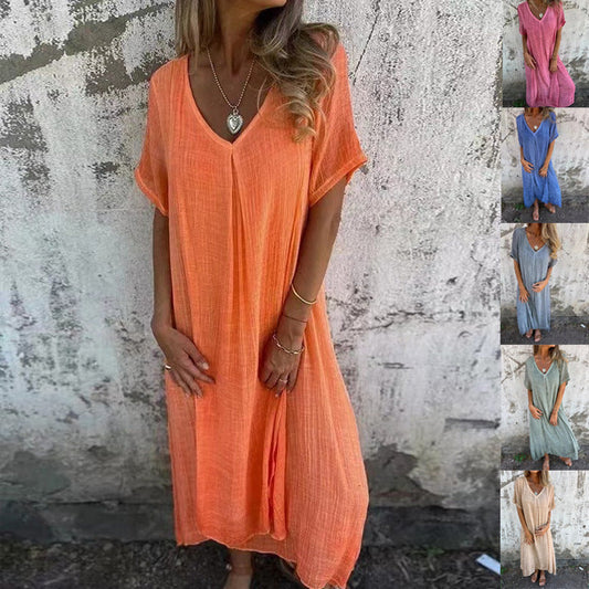 Naia™ – V-Neck Dress in Cotton & Linen