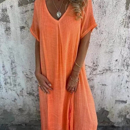 Naia™ – V-Neck Dress in Cotton & Linen
