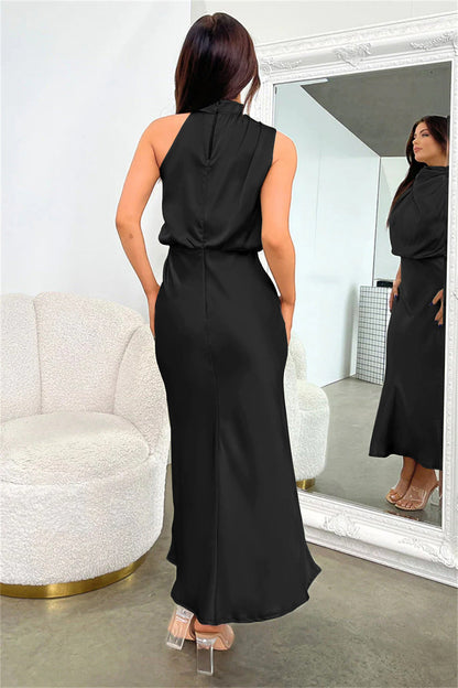 Valeria™ | Satin Maxi Dress with Halter Neck