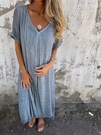 Naia™ – V-Neck Dress in Cotton & Linen