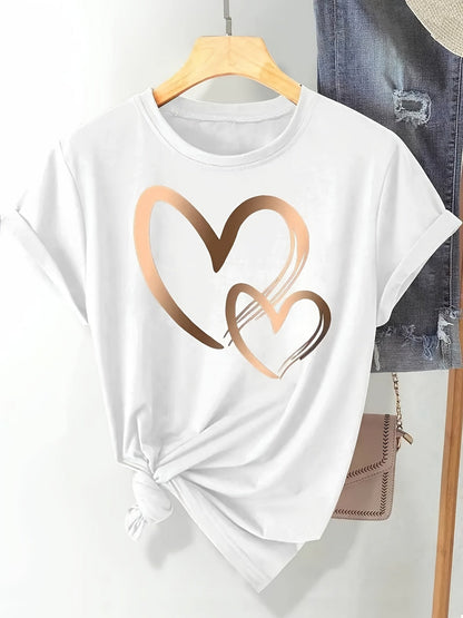 Rosie - Casual Short Sleeve T Shirt With Heart Print (1+1 FREE)
