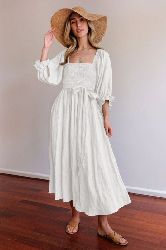 Tara™ | French Dress with Ruffled Sleeves