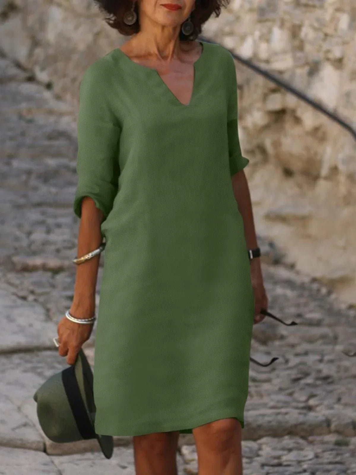 Saoirse™ – V-Neck Dress with Tummy-Concealing Design